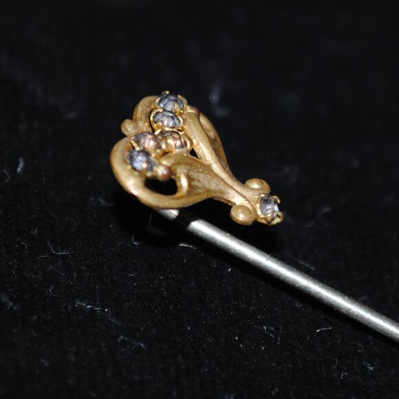 Antique Art Nouveau Heart Stick / Lapel / Scarf Pin with Paste Stones - Picture 3 of 8